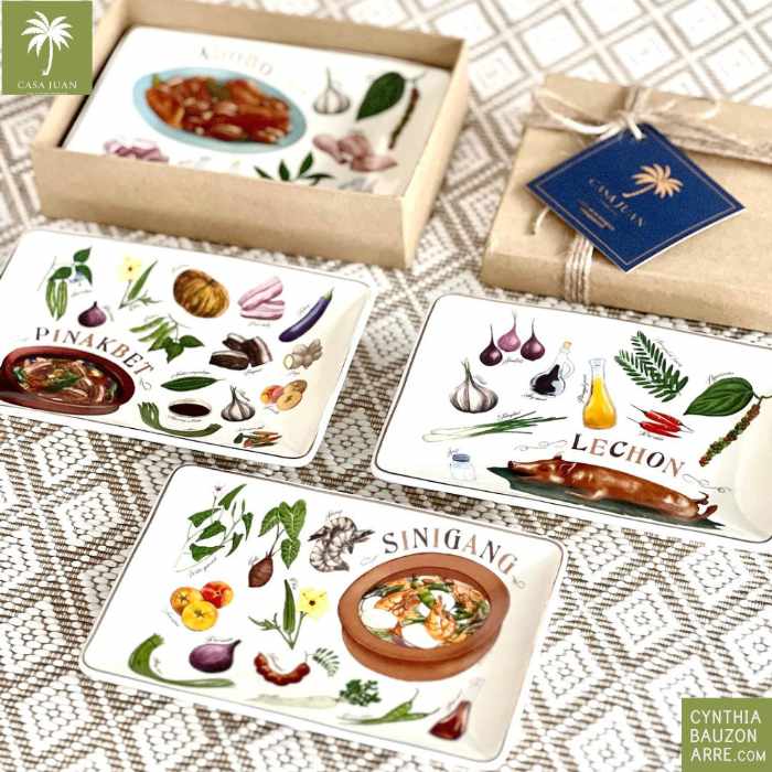 Filipino Food Recipe Illustrations on Trinket Dishes for Casa Juan MNL