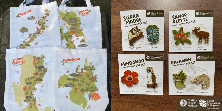 Philippine Forest Landscapes Illustrated Map tote bags and pin sets